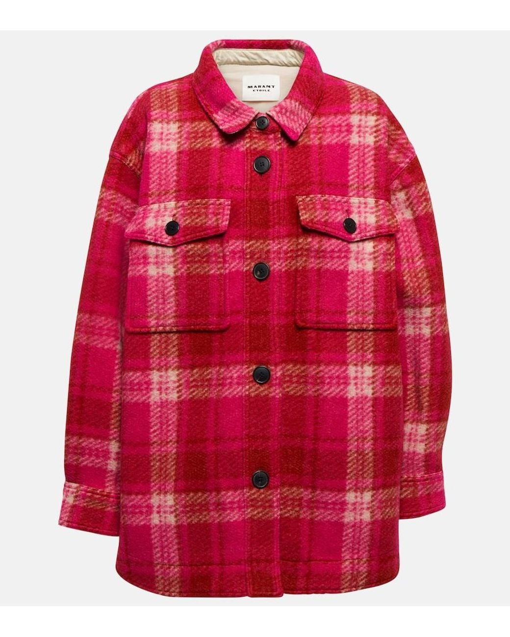Isabel Marant Red Harveli Plaid Wool-Blend Jacket