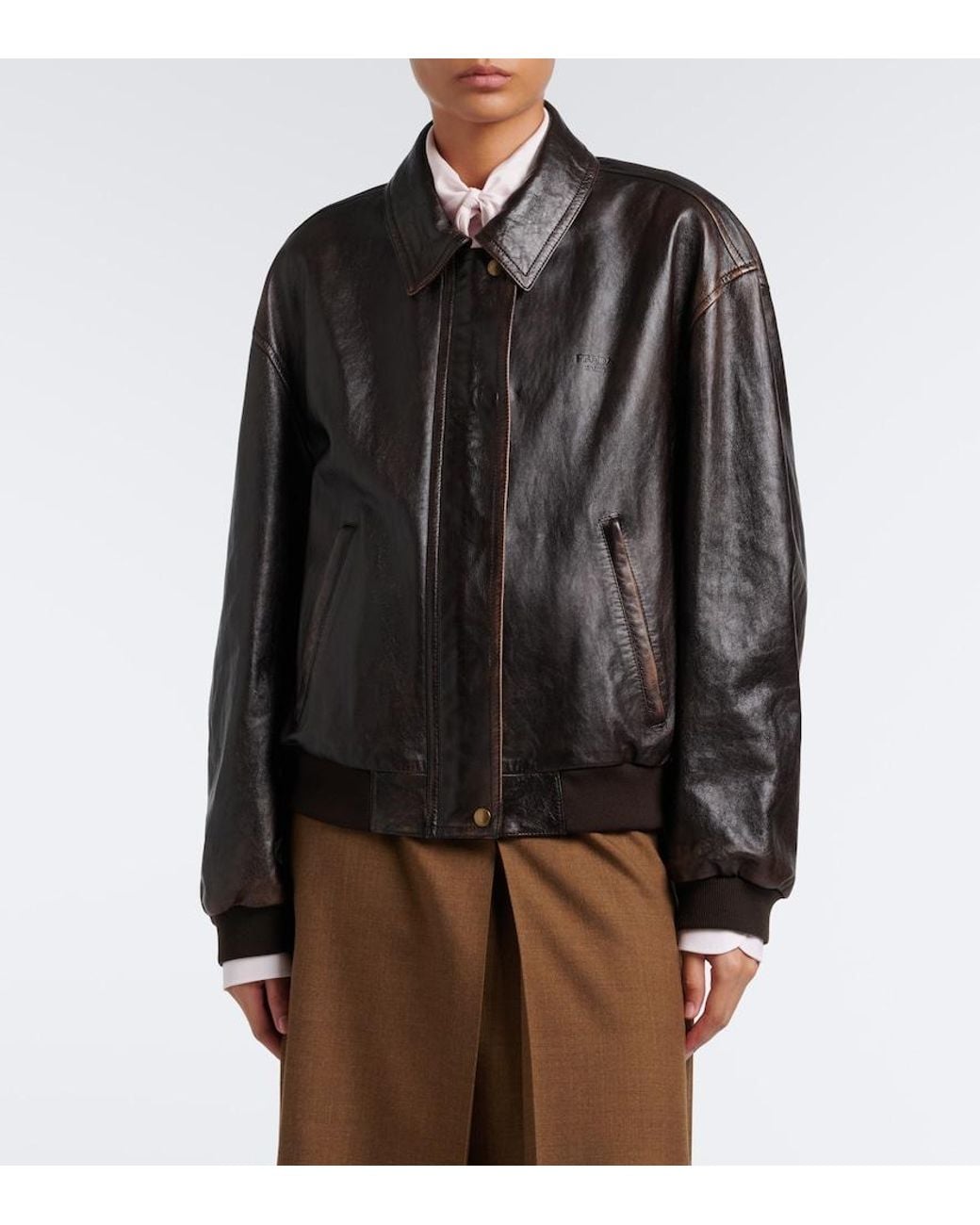 Prada Black Oversized Leather Blouson Jacket