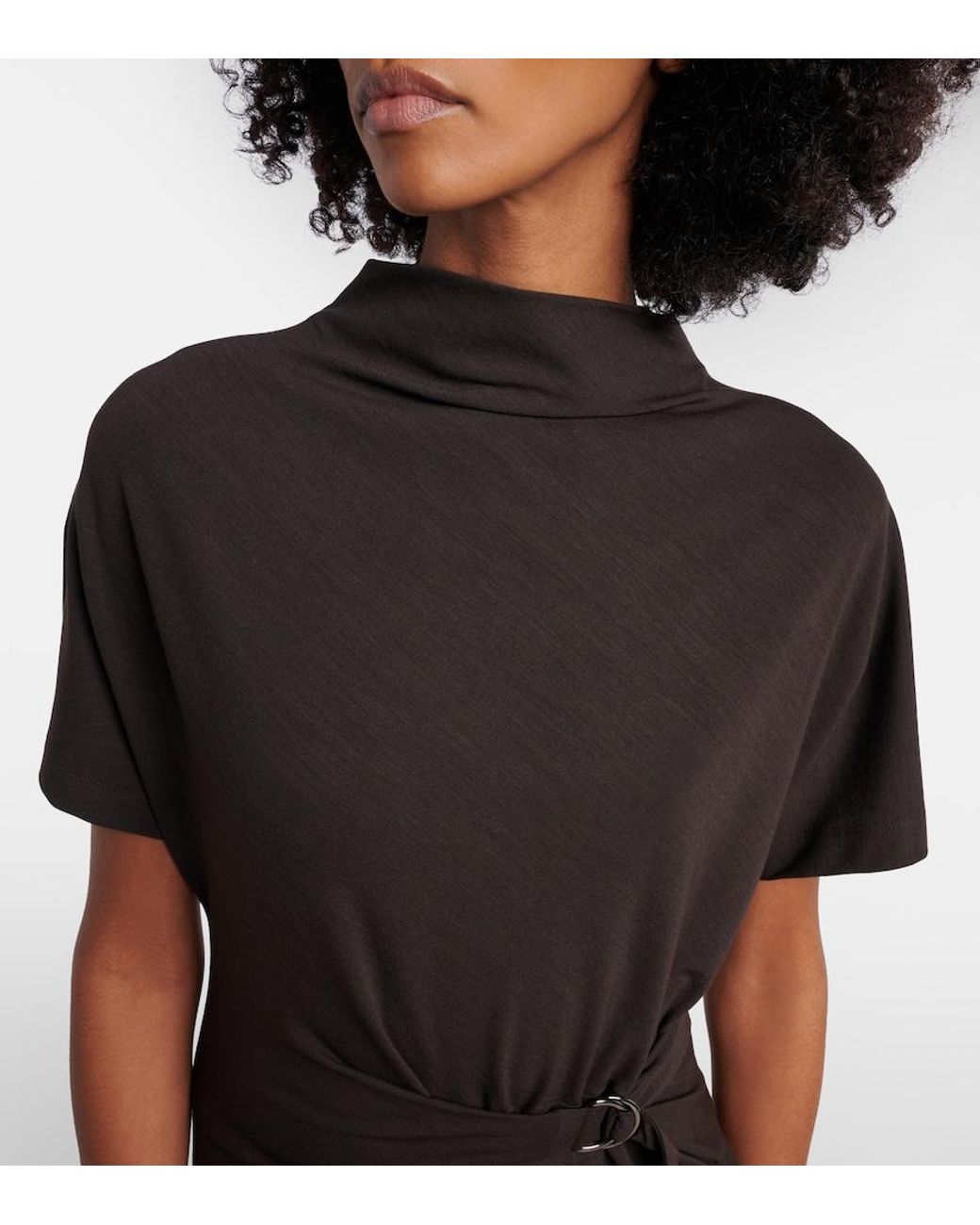 Brunello Cucinelli Black Gathered Jersey Midi Dress