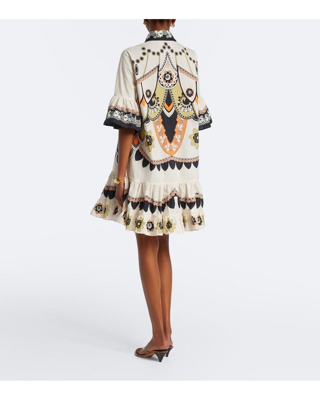LaDoubleJ White Printed Tiered Cotton Poplin Minidress
