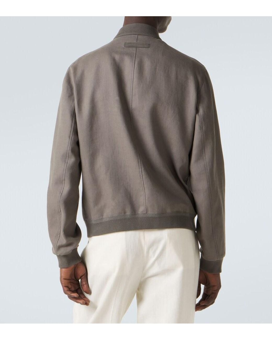 Zegna Gray Linen Bomber Jacket for men