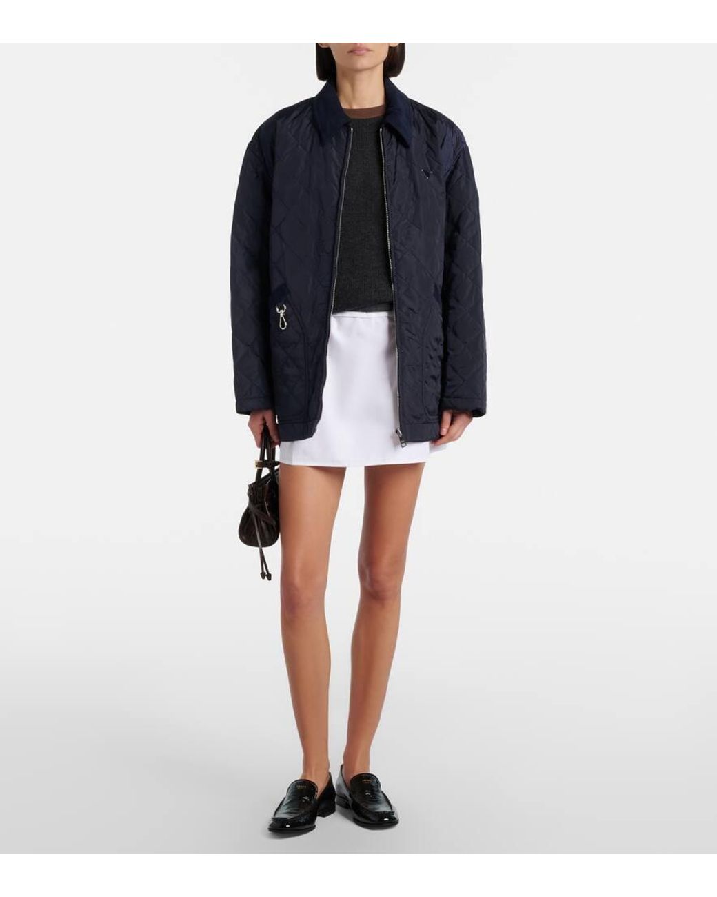 Prada White Pleated Virgin Wool-Trimmed Cotton Miniskirt