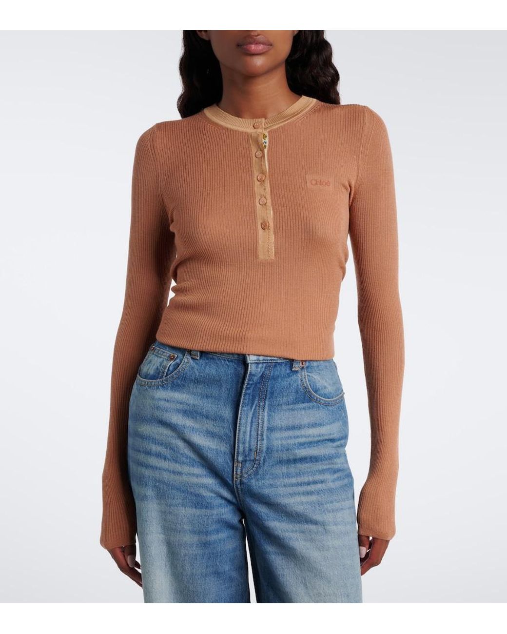 Chloé Multicolor Ribbed-Knit Wool Henley Shirt