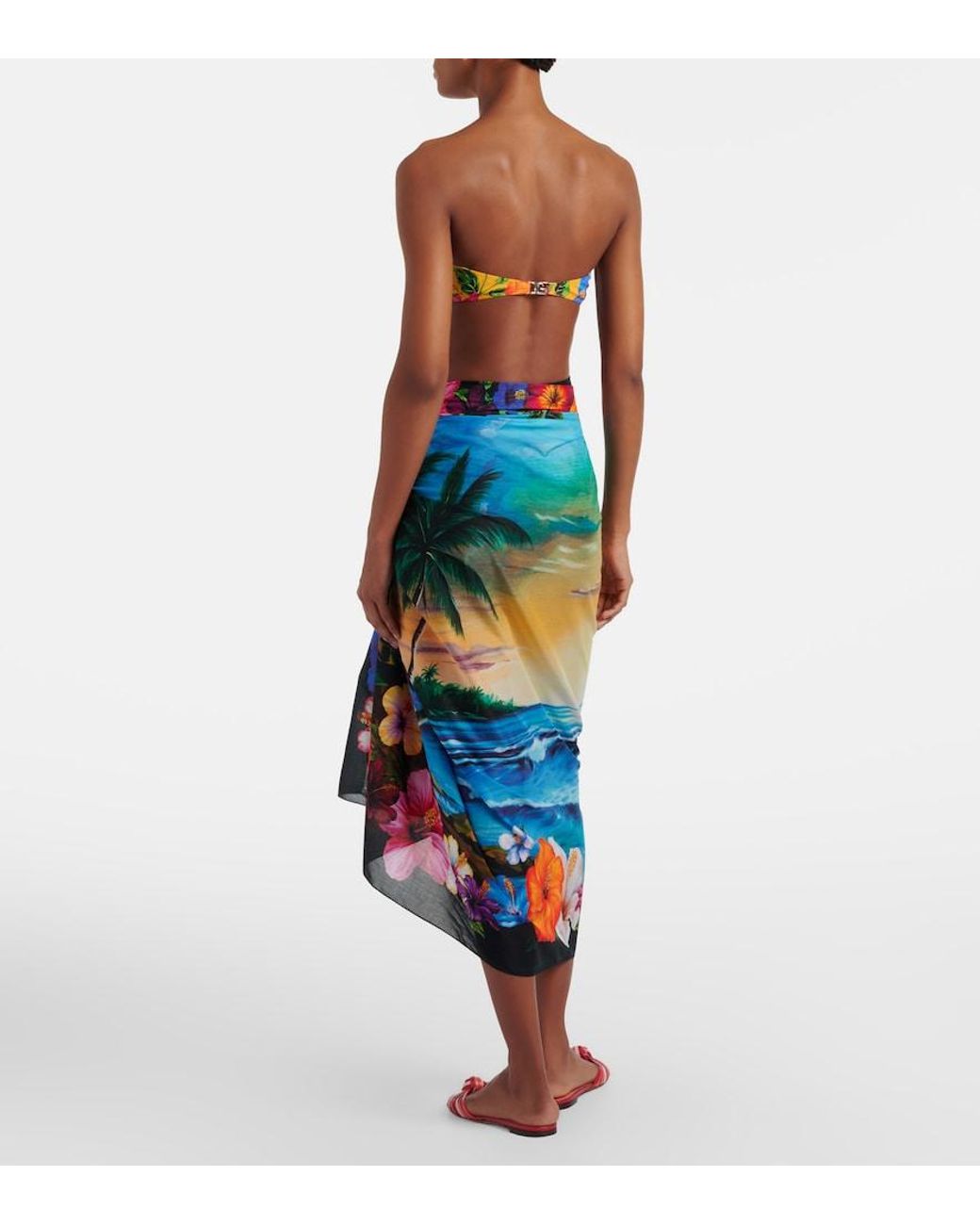 Dolce & Gabbana Blue Floral Cotton Beach Cover-Up