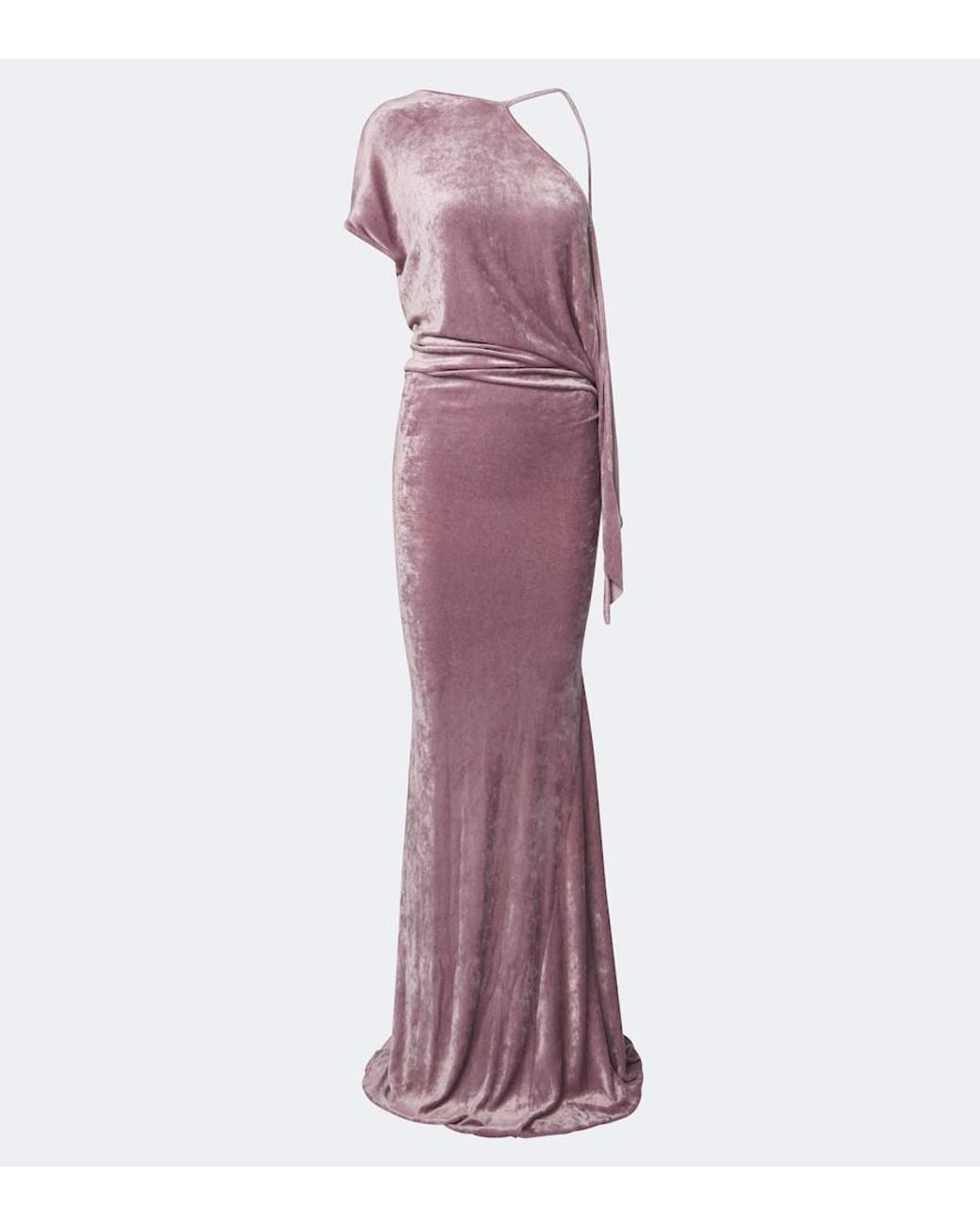Rick Owens Purple Lilies Tungsten Draped Open-Back Velvet Gown