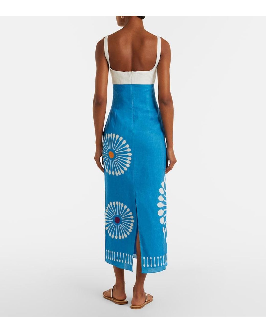 Cala De La Cruz Blue Nara Cutout Floral Linen Midi Dress
