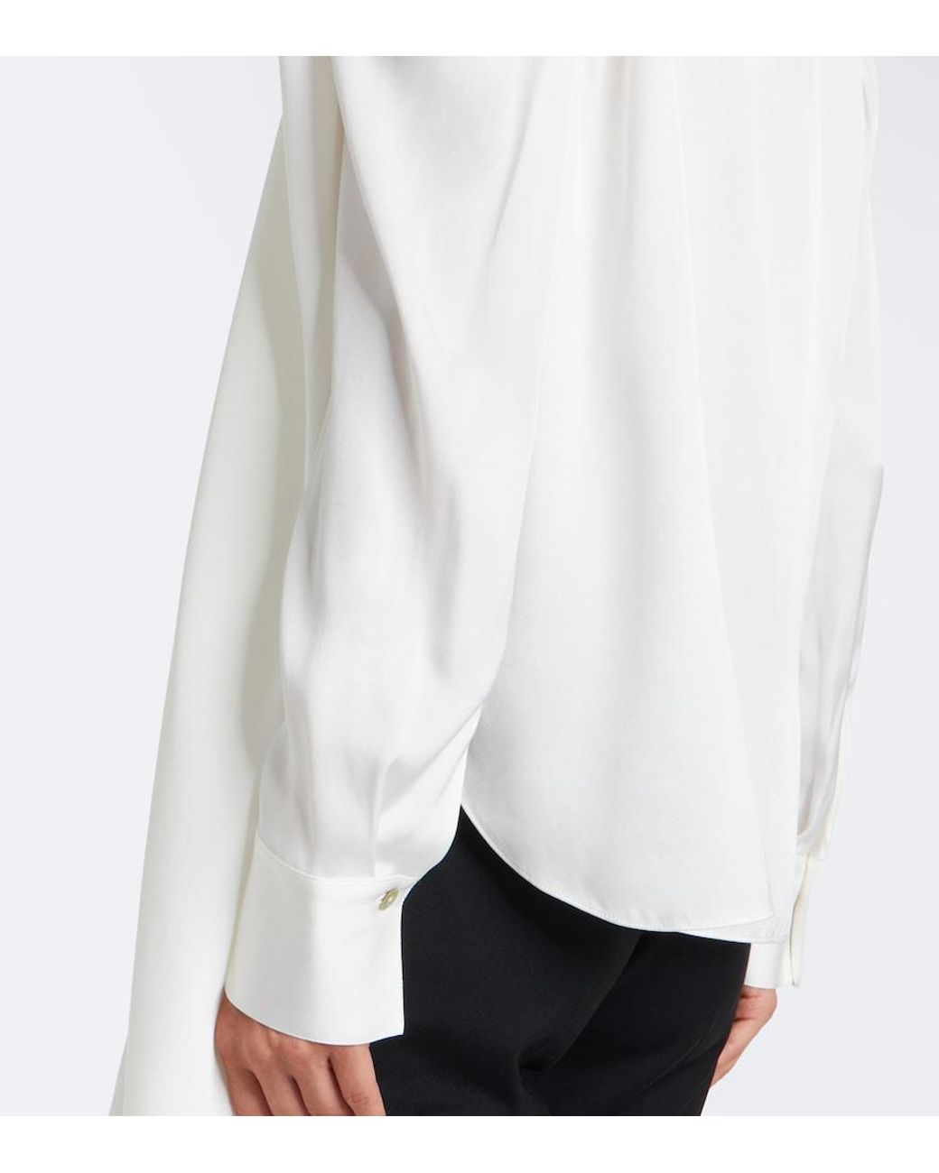Vince White Draped Silk-Blend Satin Blouse