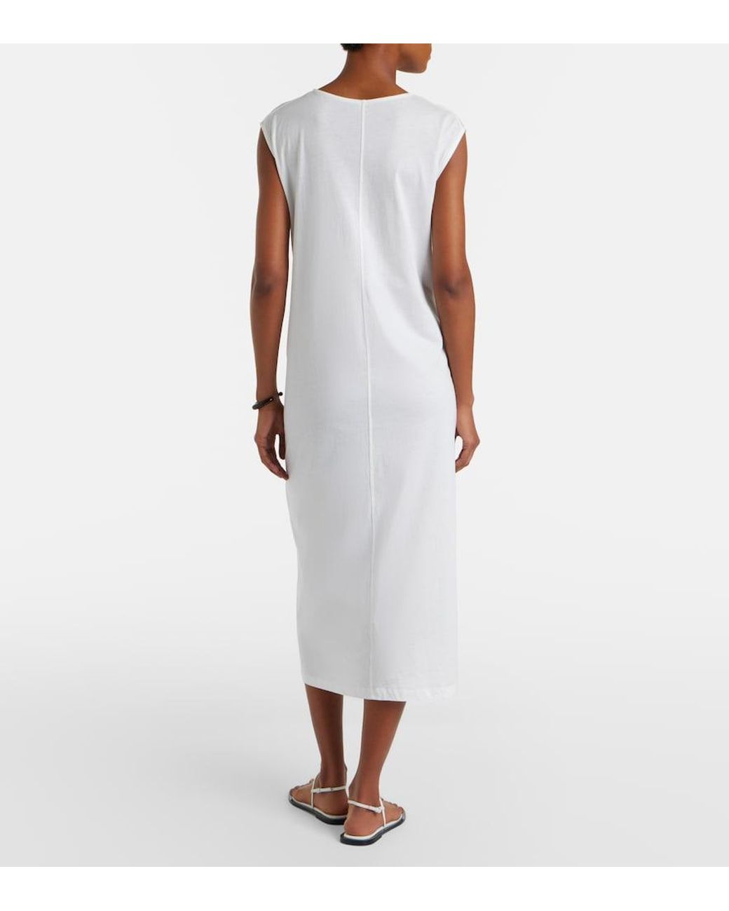 Totême White Gathered Cotton Jersey Midi Dress