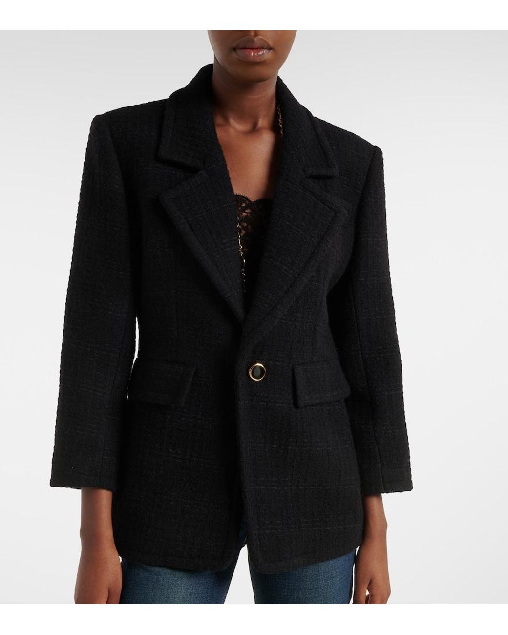 Saint Laurent Black Wool-Blend Tweed Jacket