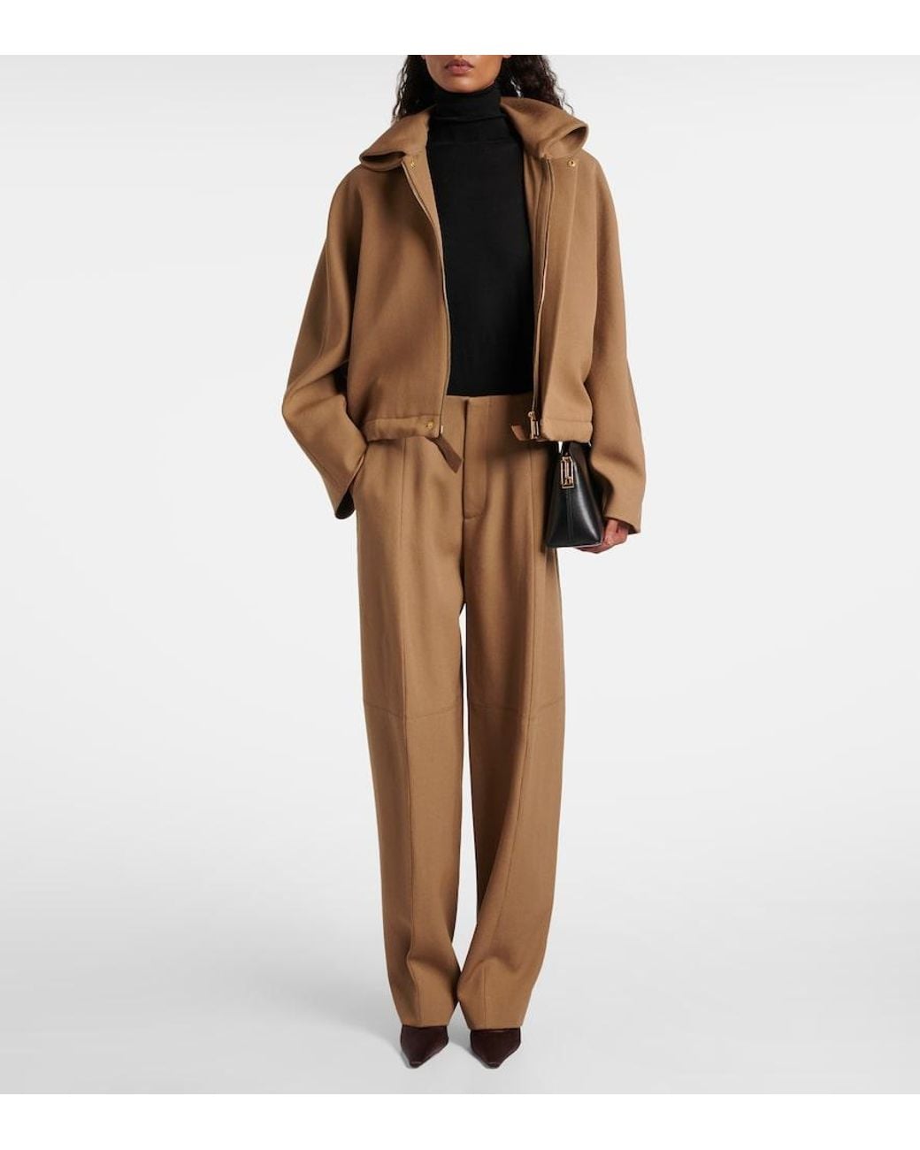 Victoria Beckham Natural High-Rise Virgin Wool Wide-Leg Pants