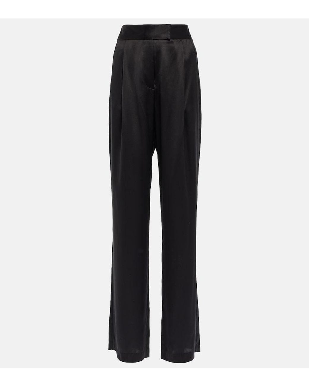 The Sei Black High-Rise Wide-Leg Silk Satin Pants
