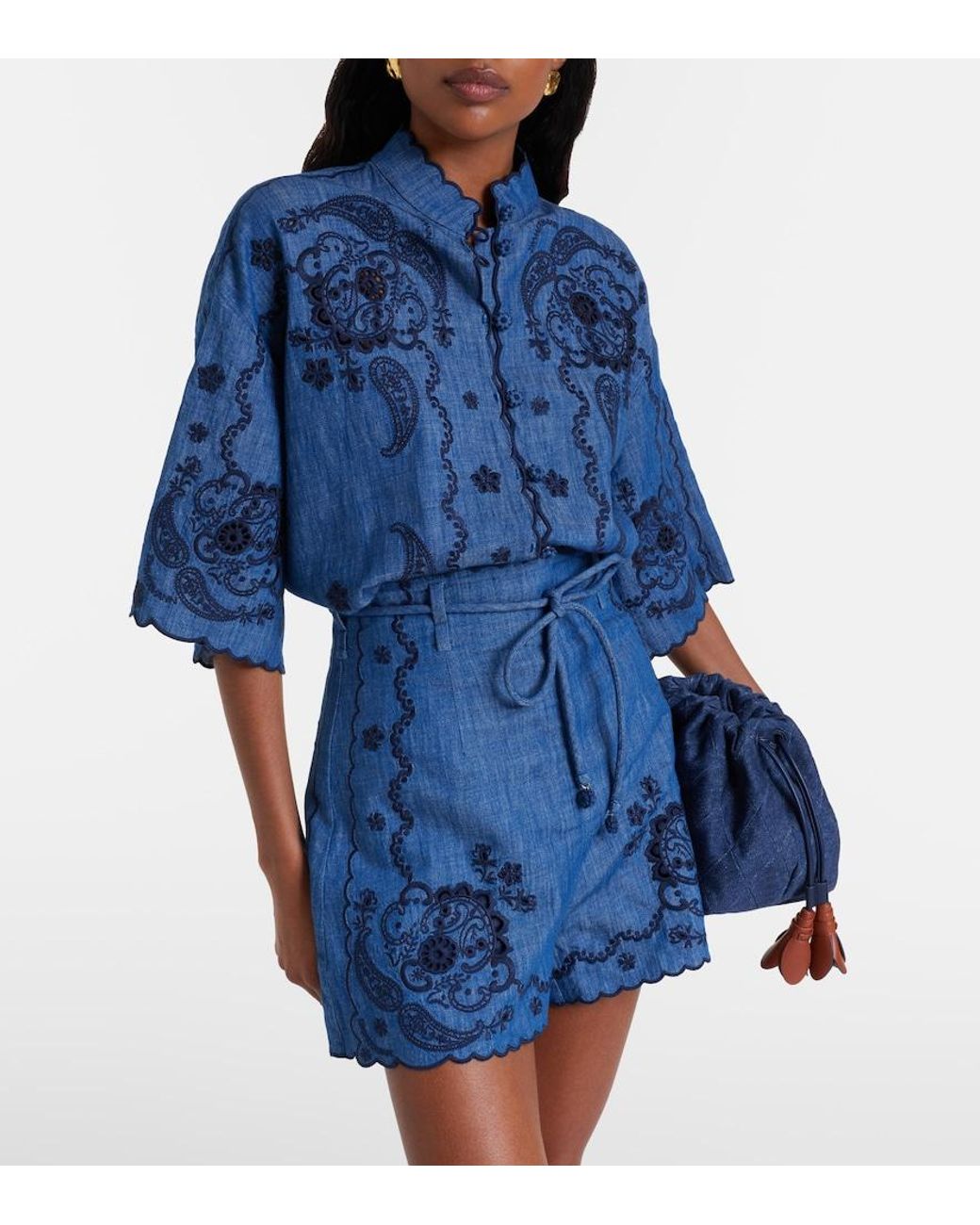 Zimmermann Blue Aster Embroidered Denim Shirt
