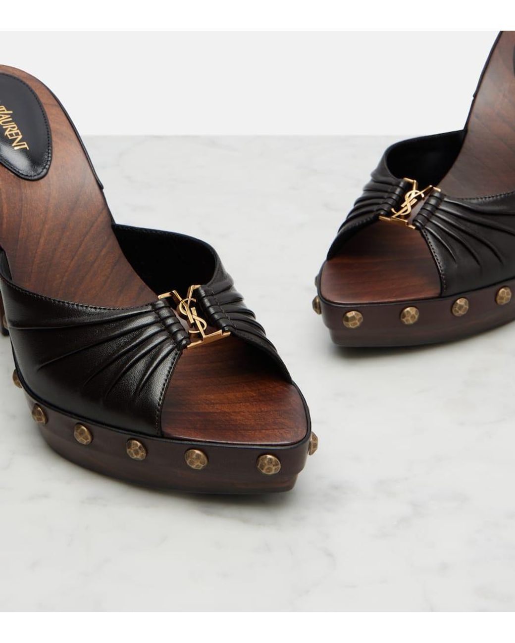 Saint Laurent Brown Verzierte Pantoletten Babylone Aus Leder