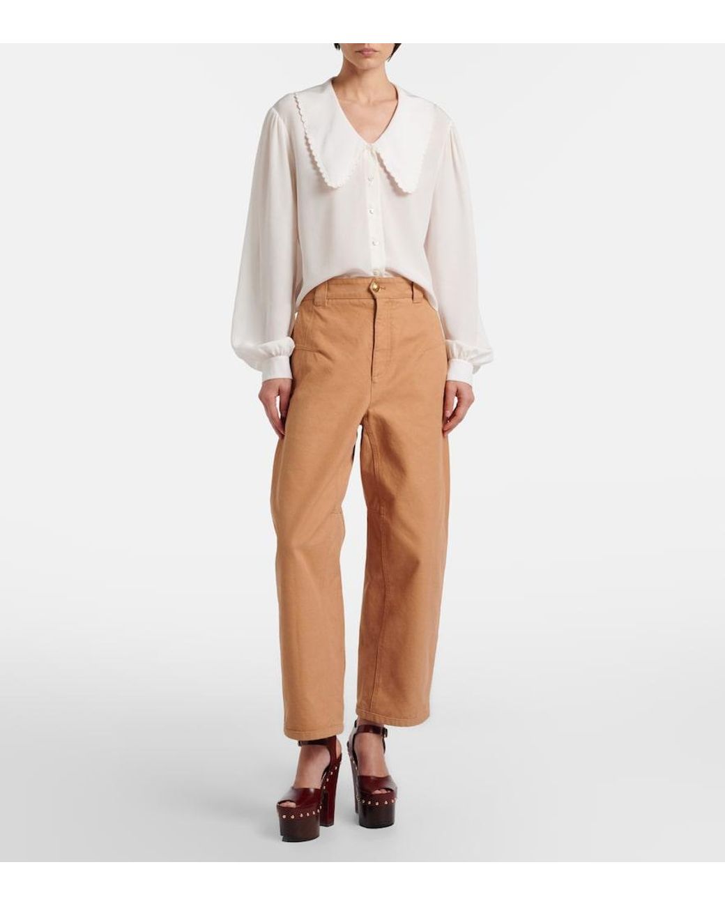 Chloé White Scalloped Silk Crepe De Chine Blouse
