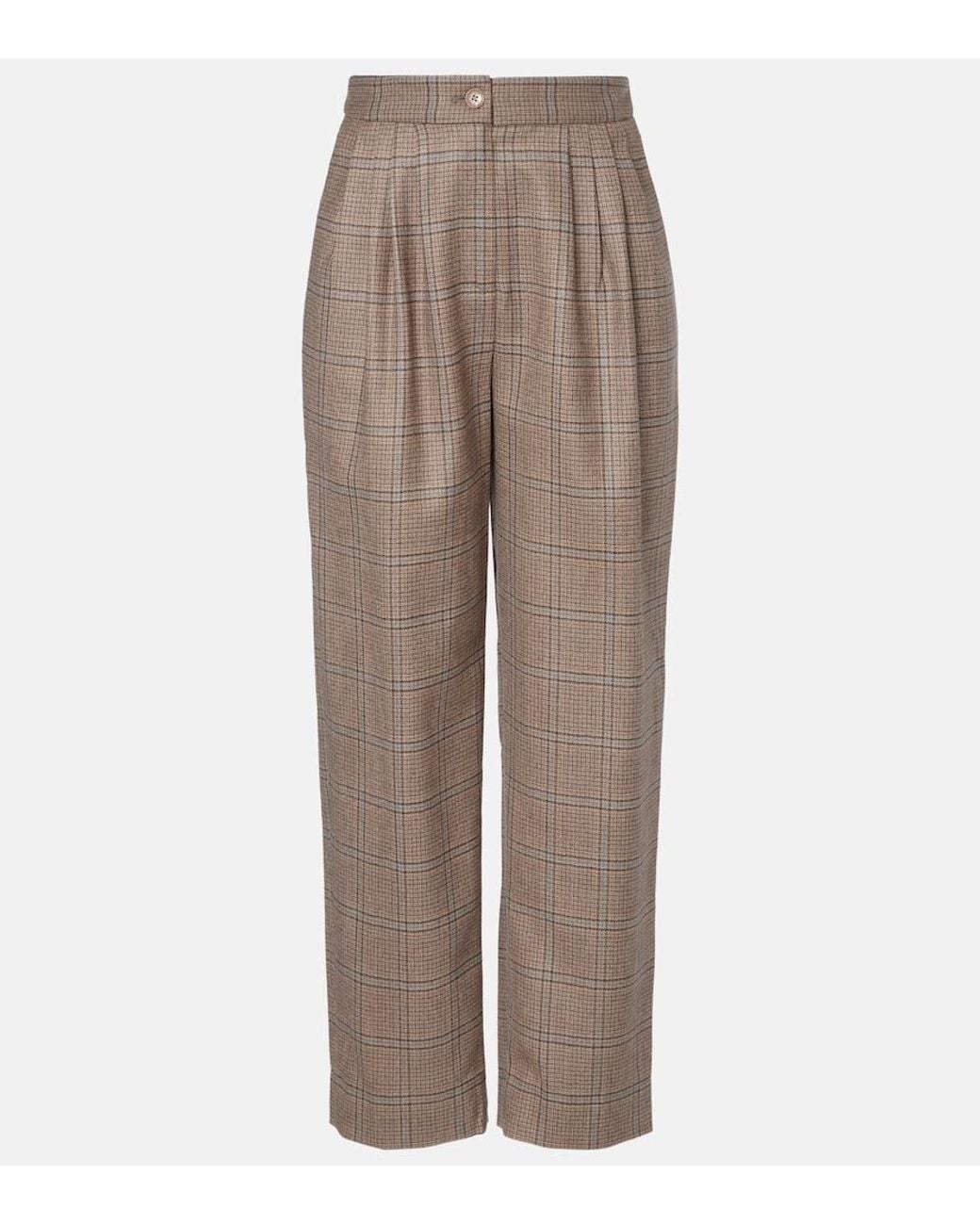 Blazé Milano Brown Glassy Checked Virgin Wool Straight Pants