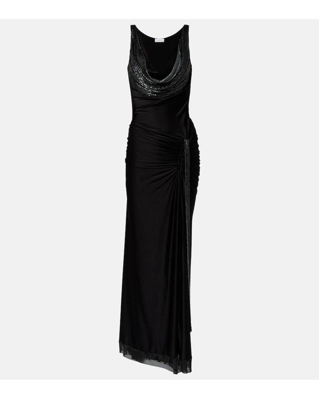 Rabanne Black Embellished Jersey Gown