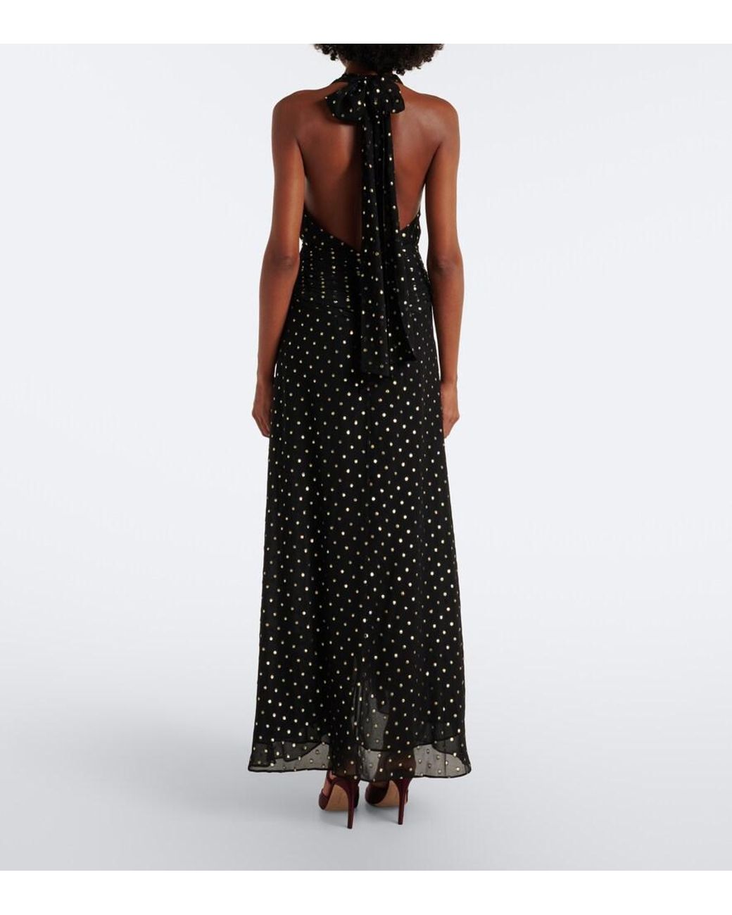 Rixo Black Alaina Polka-Dot Halterneck Midi Dress