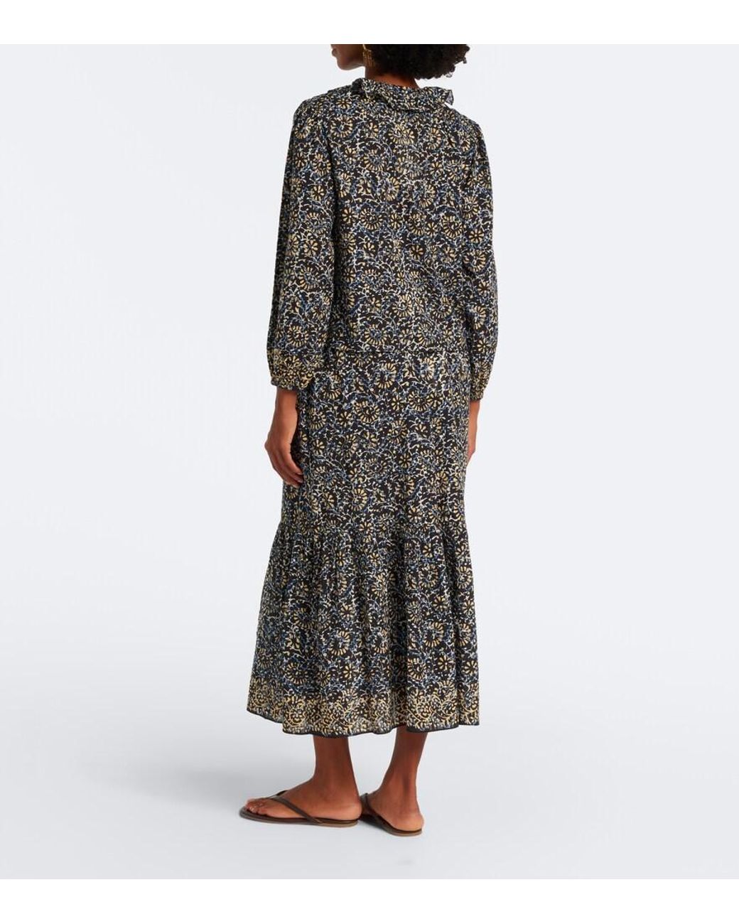 Ulla Johnson Gray Olina Printed Tiered Cotton-Blend Midi Skirt