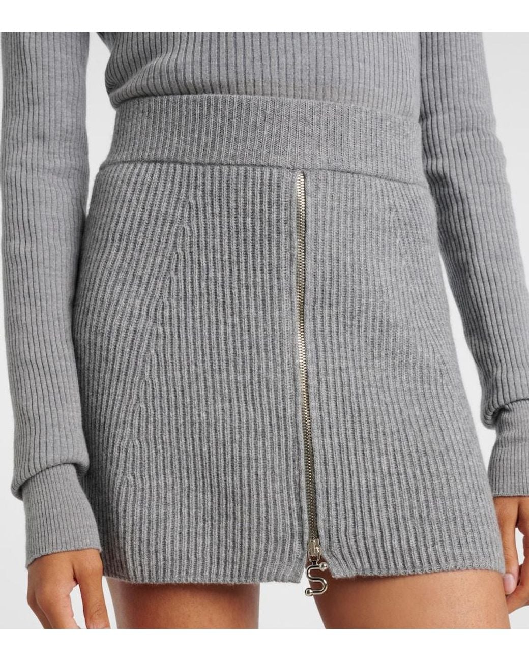 Sportmax Gray Refolo Wool And Cashmere Miniskirt
