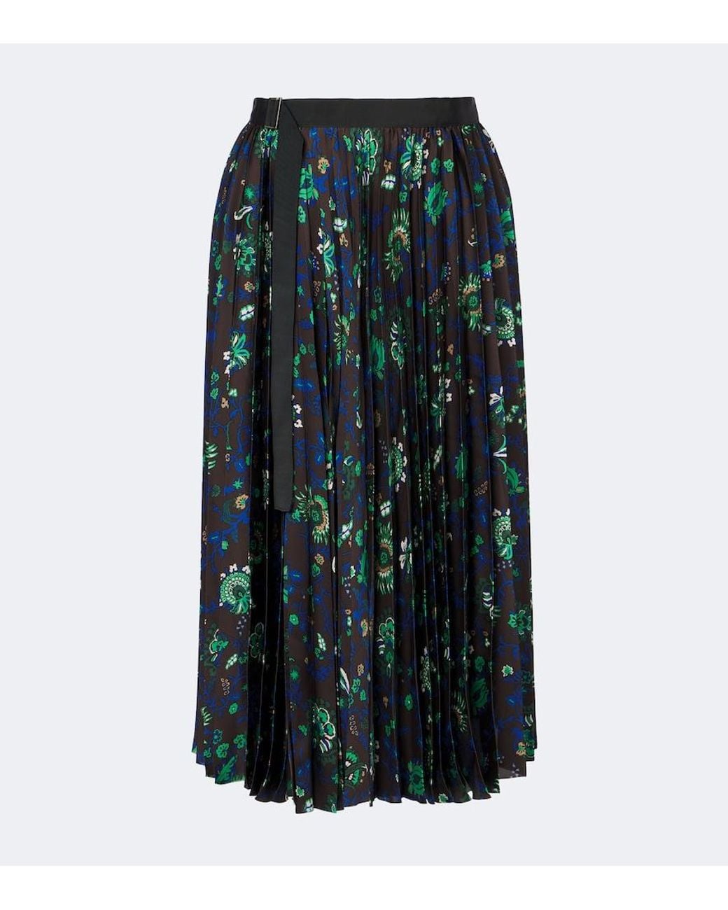 Sacai Green Floral Plisse Midi Skirt