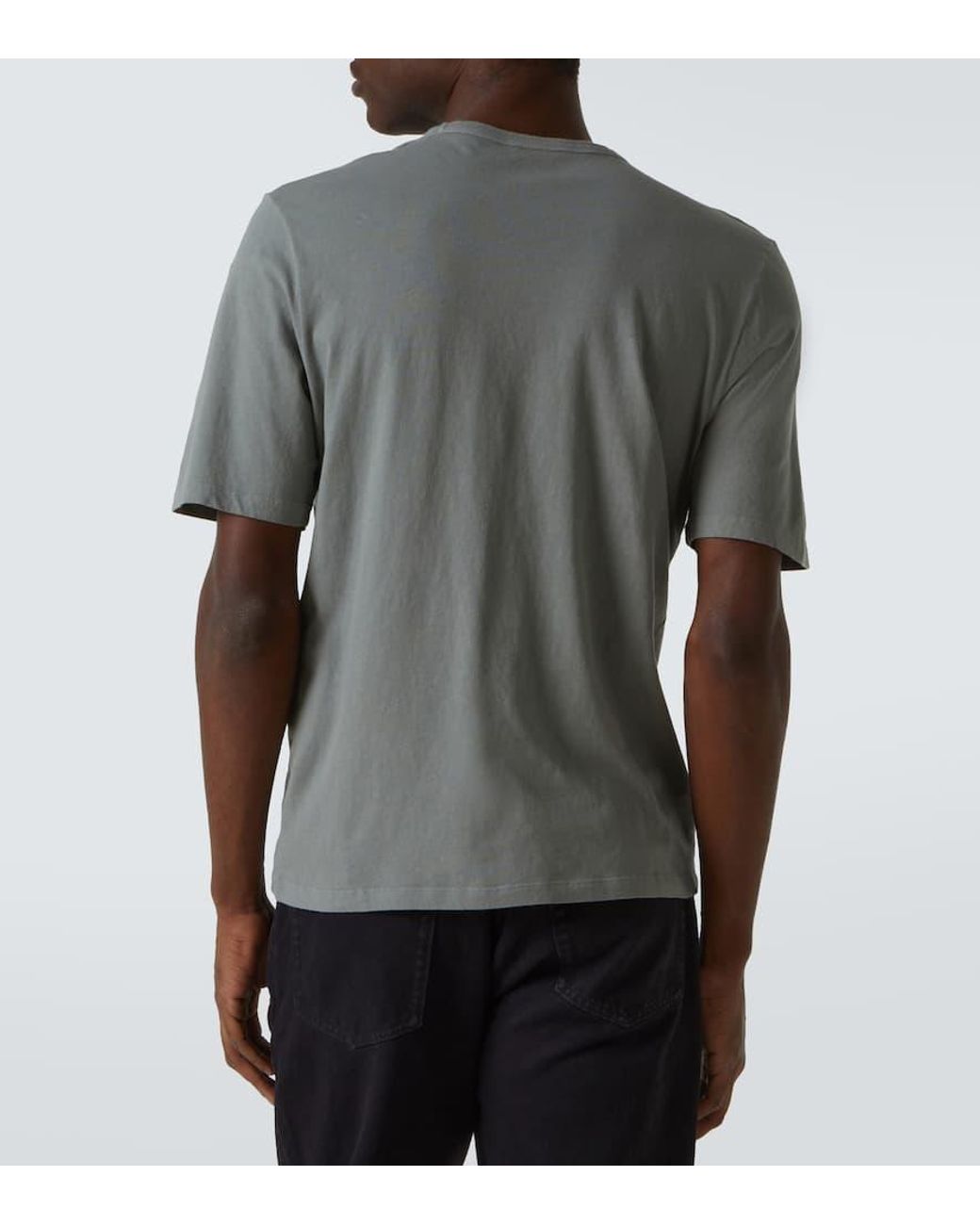 Saint Laurent Gray T-Shirt With Round Neck And Logo Lettering Embroidery On The Front for men