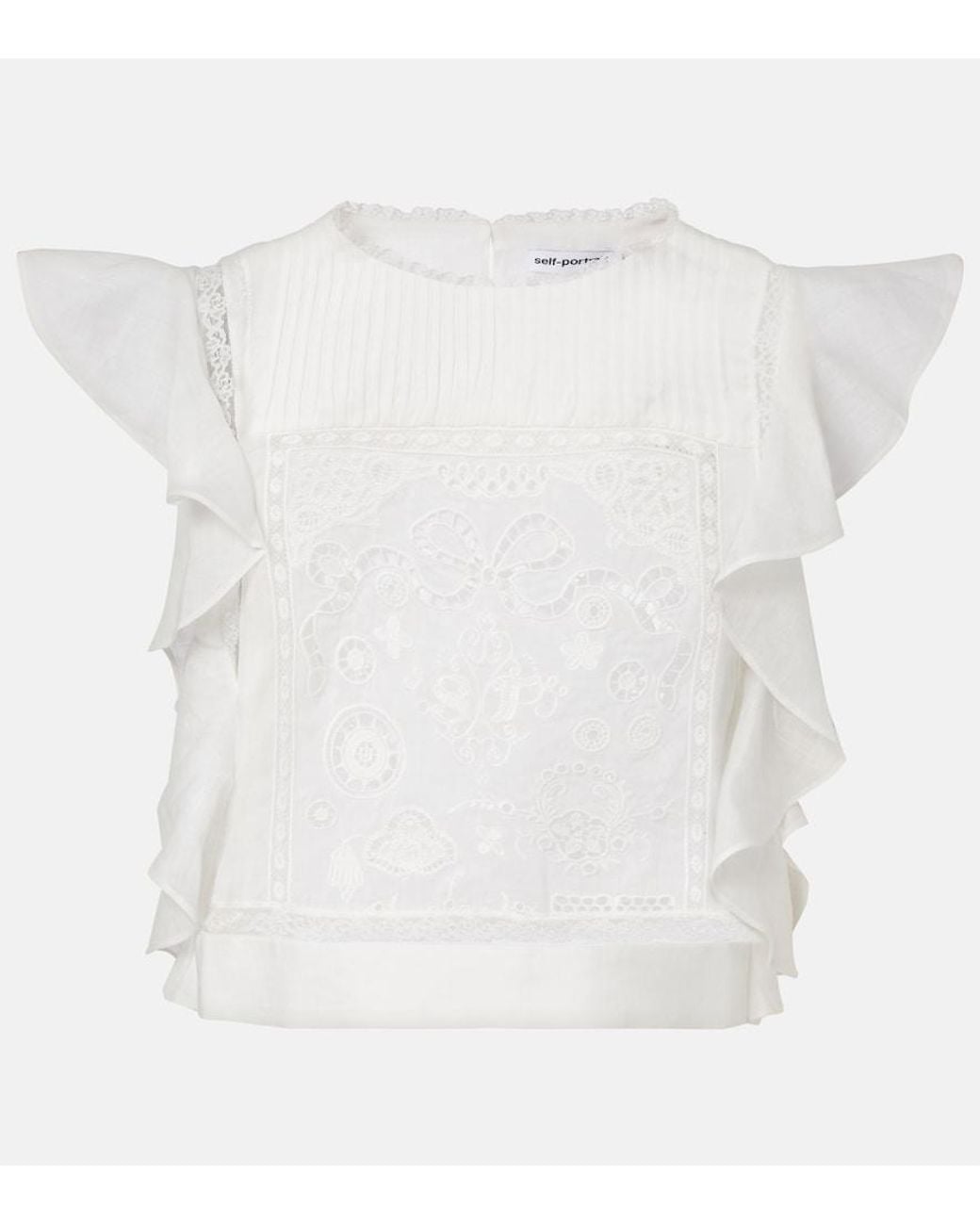 Self-Portrait White Embroidered Ruffled Top
