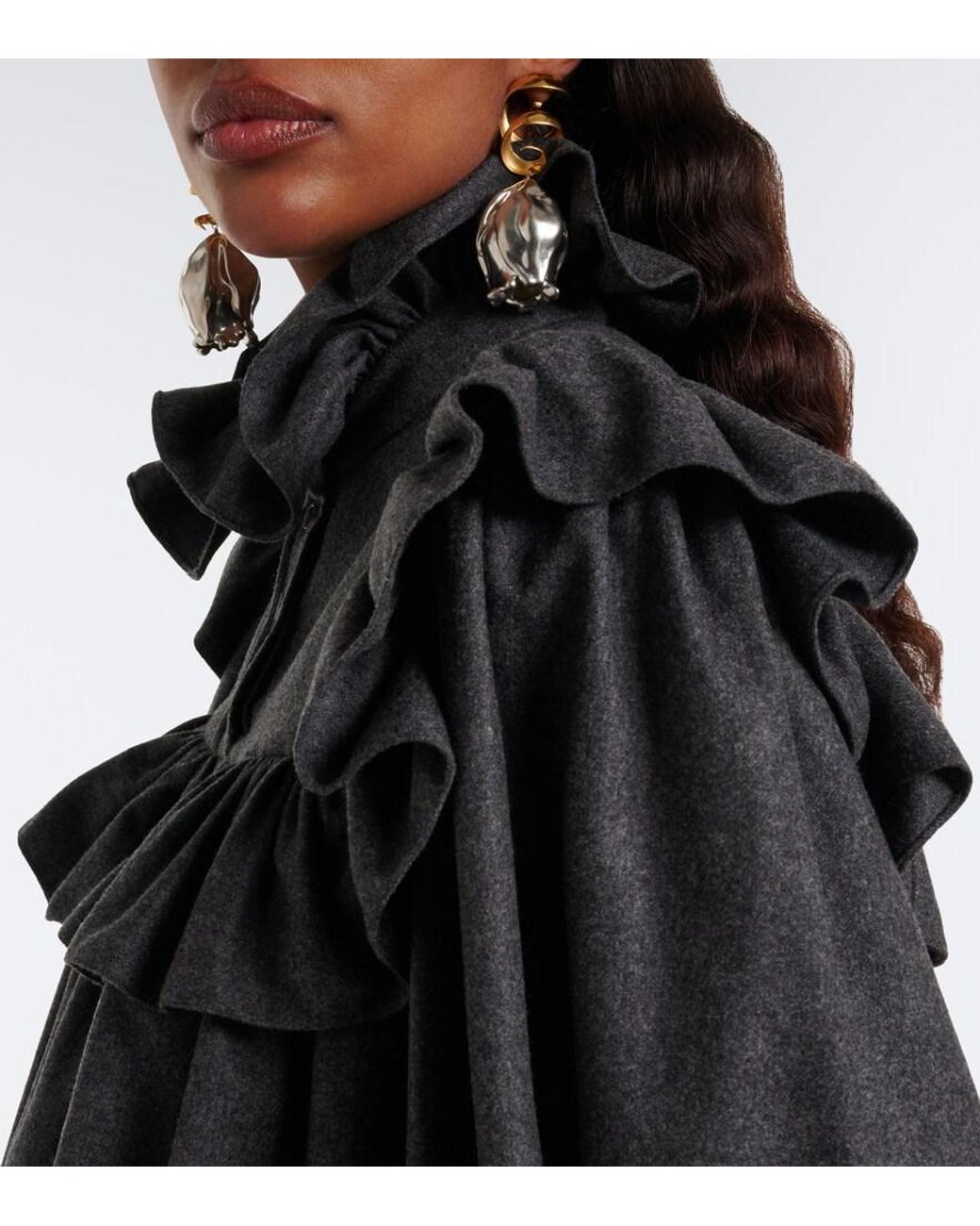 Chloé Black Ruffled Wool And Cashmere Flannel Blouse