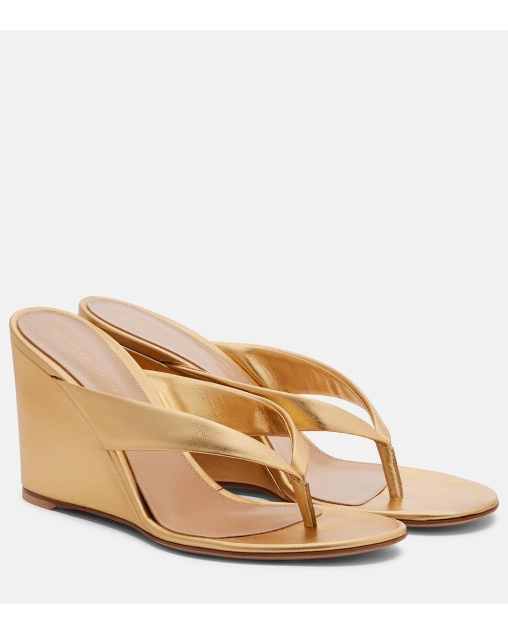 Gianvito Rossi Natural Leather Wedge Thong Sandals