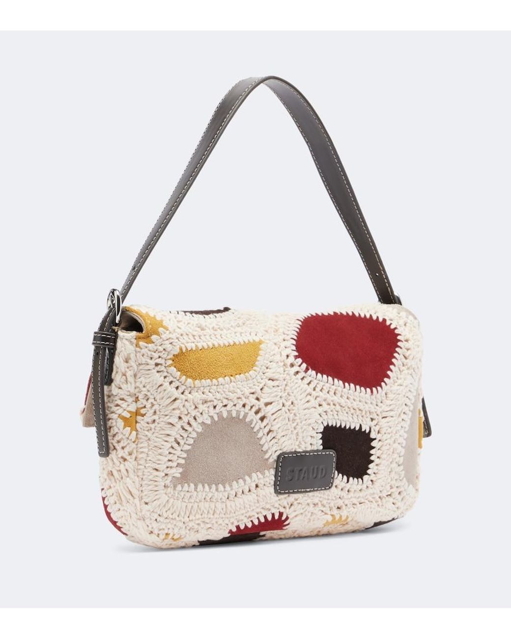 Staud Pink Harlow Small Suede And Crochet Shoulder Bag