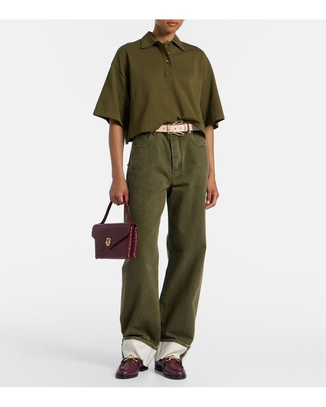 Bottega Veneta Green Cropped Cotton Polo Shirt