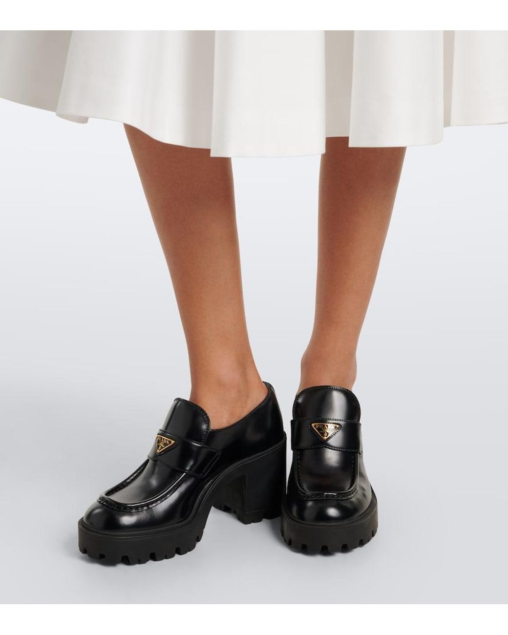 Prada Black Leather Platform\ Loafers