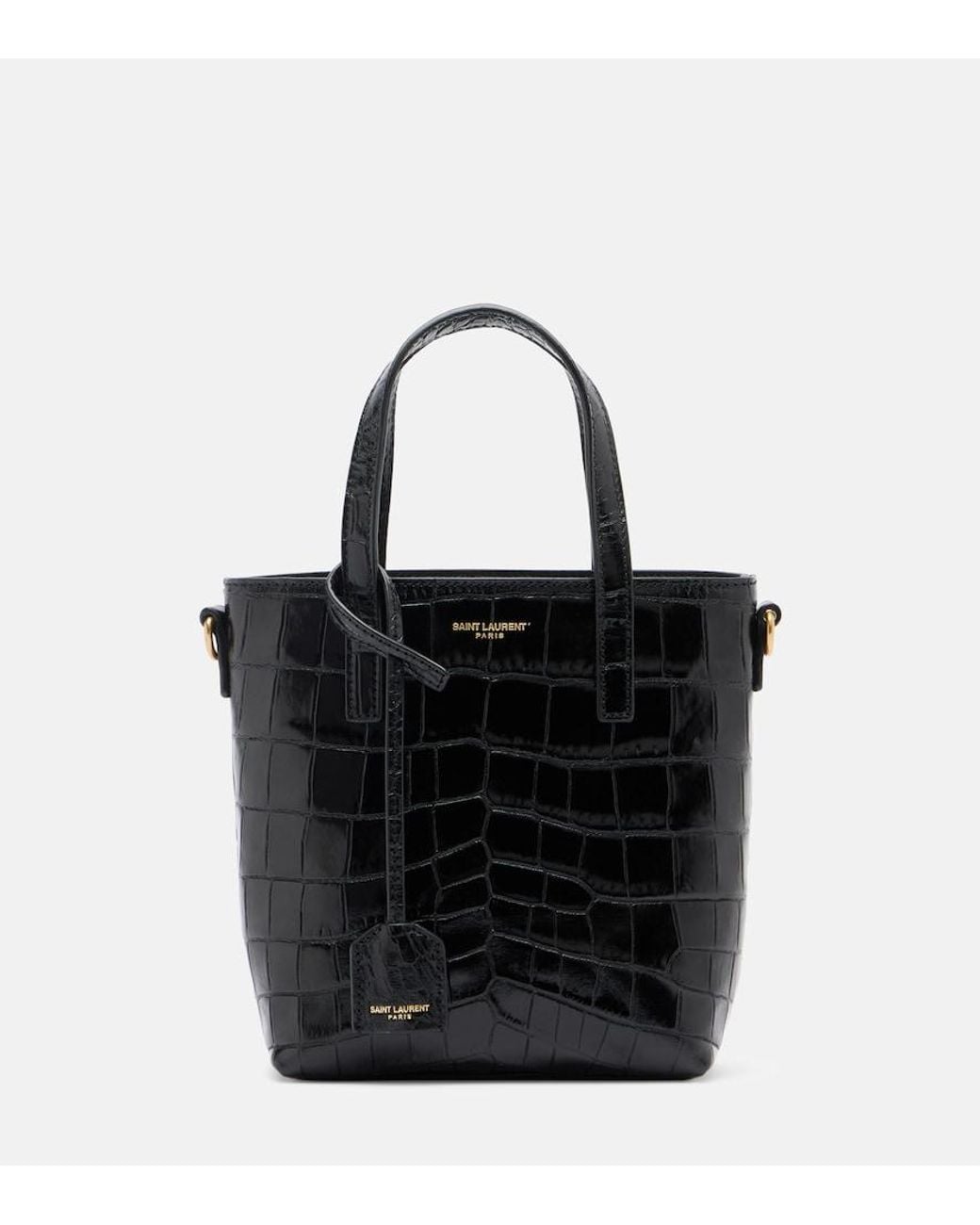Saint Laurent Black Mini Toy Croc-Embossed Tote Bag
