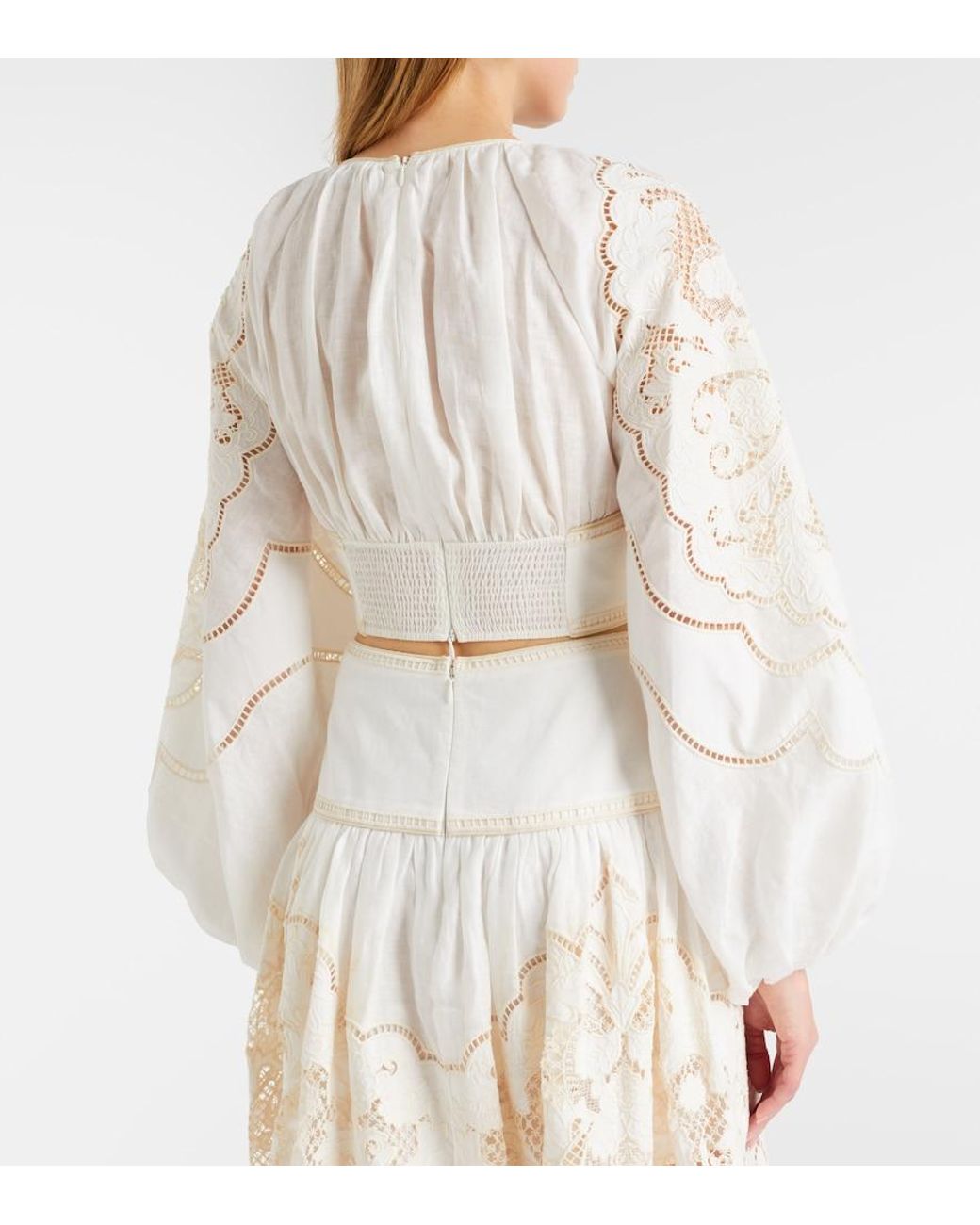 Zimmermann White Daylight Embroidered Linen Crop Top