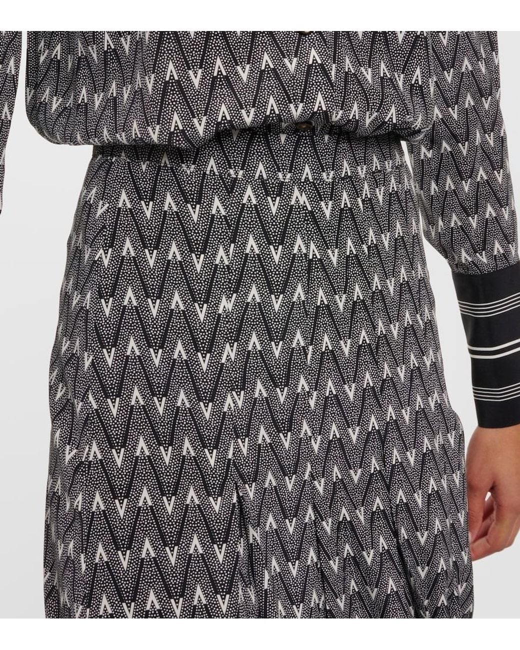 Veronica Beard Gray Norris Logo Silk-Blend Midi Skirt