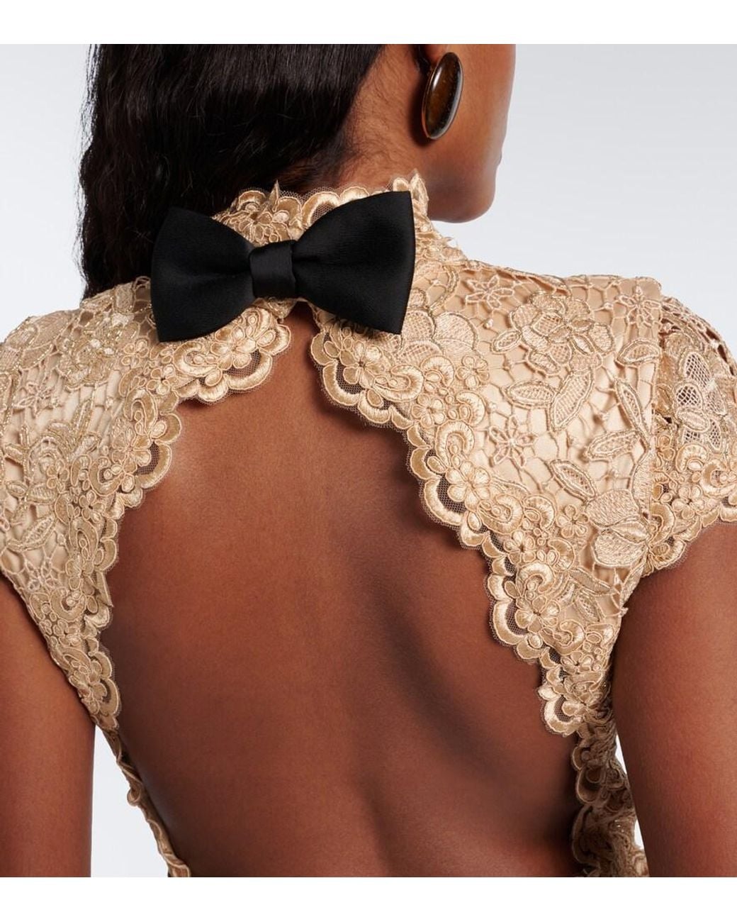Rebecca Vallance Natural Nottingham Open-Back Guipure Lace Gown
