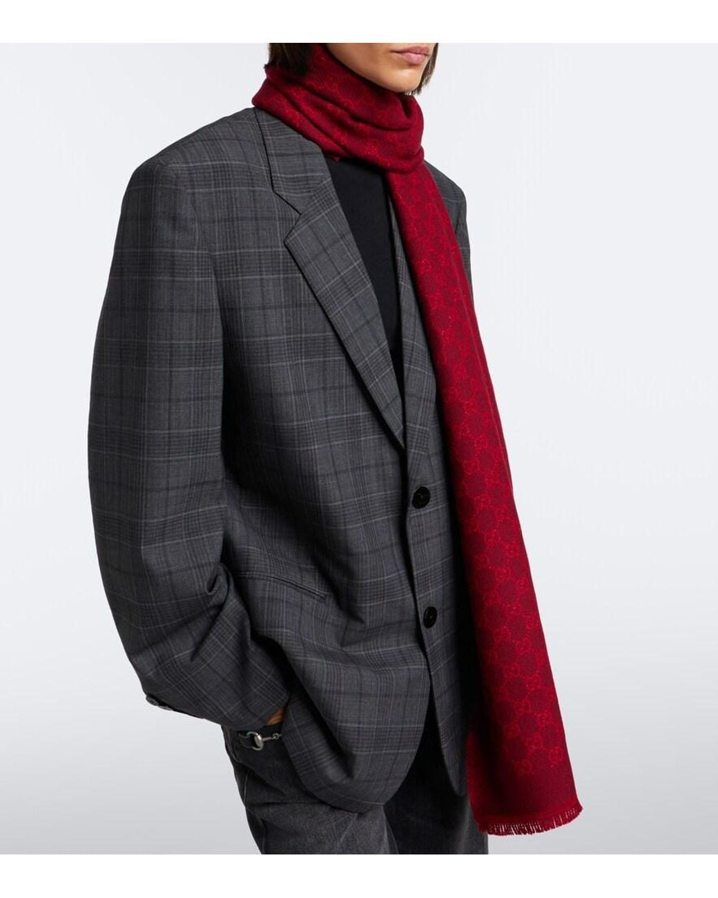 Gucci Red Gg Jacquard Wool-Blend Lame Scarf