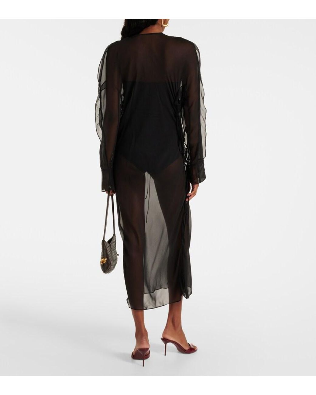 Christopher Esber Gray Ruffled Silk Midi Dress