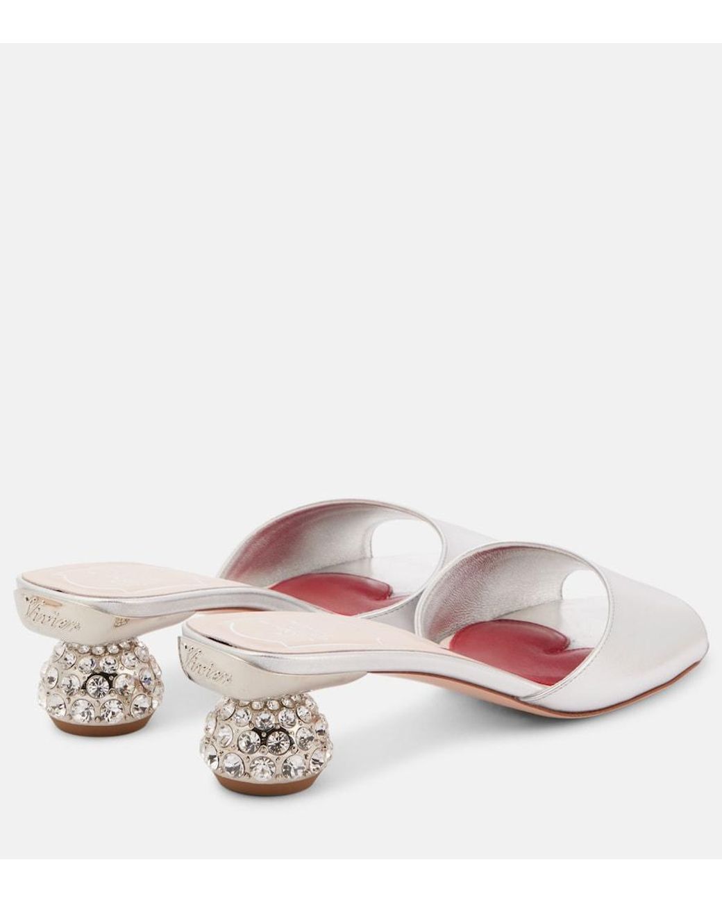 Roger Vivier Pink Embellished Leather Mules