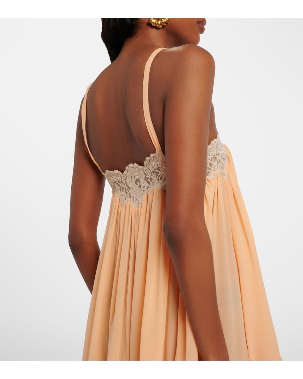 Chloé Orange Lace-Trimmed Silk Georgette Minidress