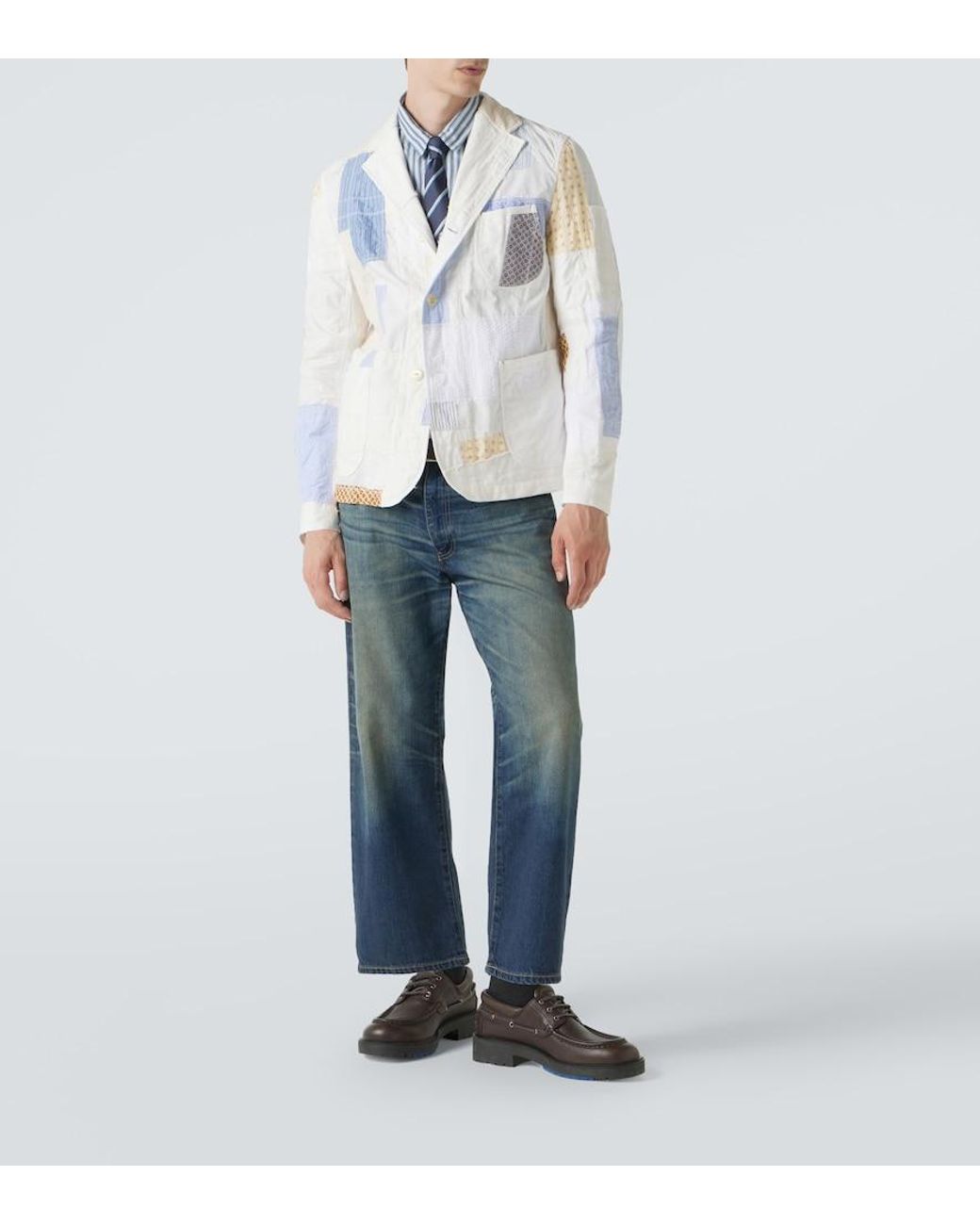 Junya Watanabe White Patchwork Cotton And Linen-Blend Blazer for men