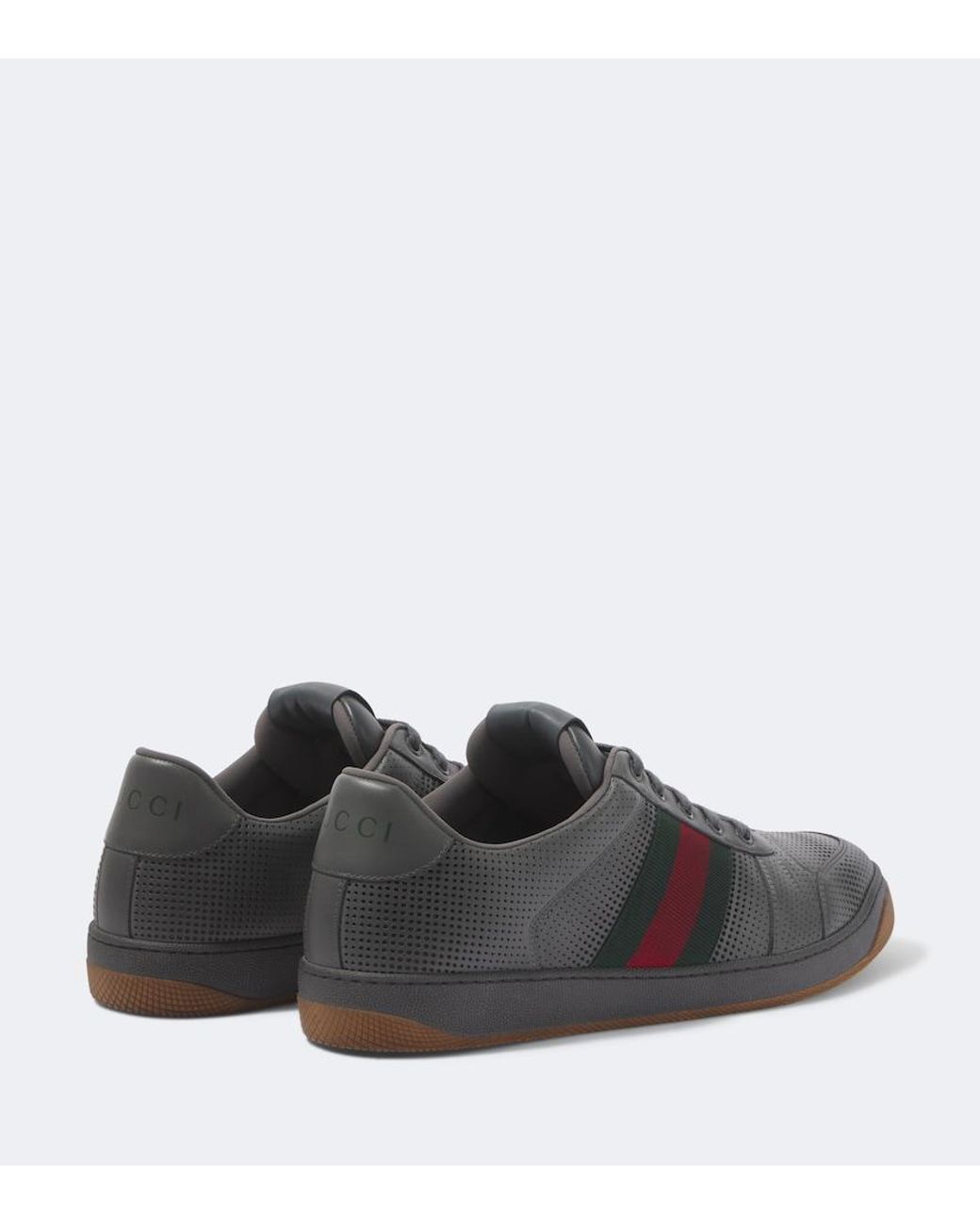 Gucci Gray Screener Perforated Leather Sneakers for men