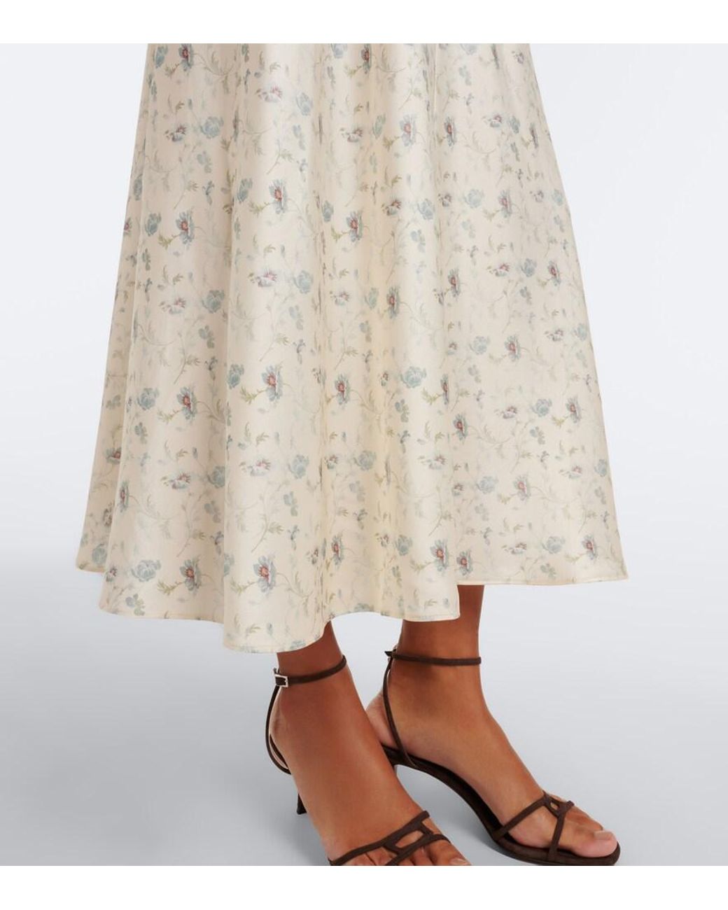 Doen White Adelana Floral Silk Satin Midi Dress