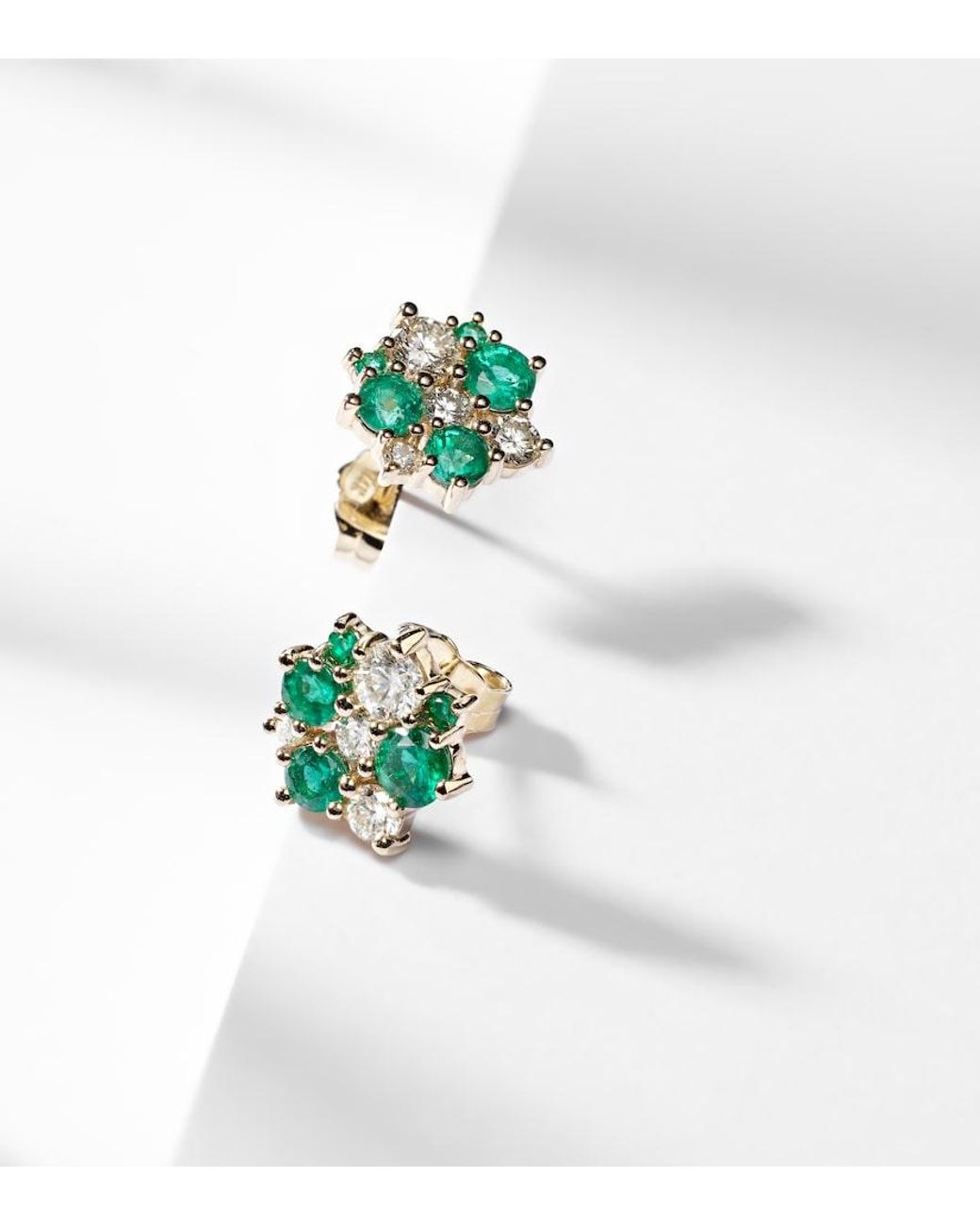Sydney Evan Green Cocktail 14Kt Earrings With Emeralds And Diamonds