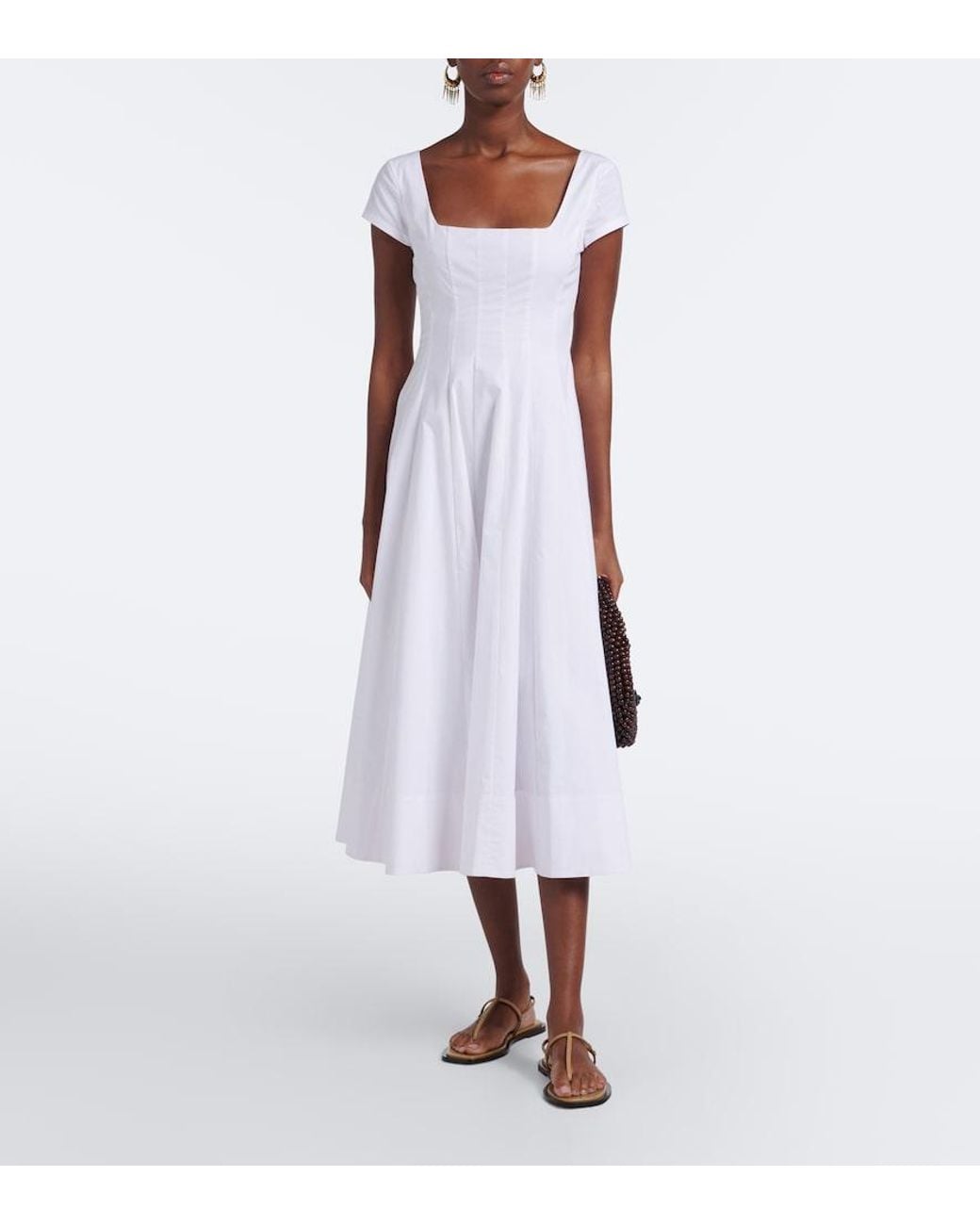 Staud White Wells Cotton Poplin Midi Dress