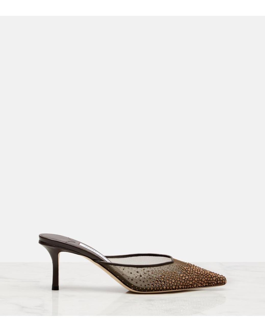 Jimmy Choo Brown Vivi 65 Crystal-Embellished Mesh Mules