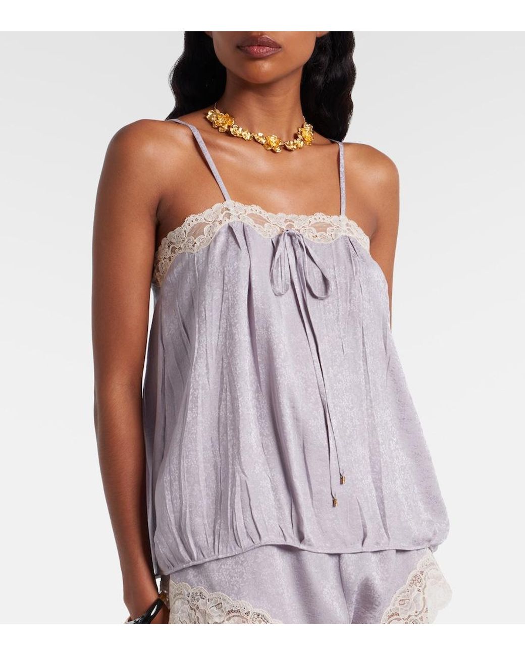 Chloé Purple Lace-Trimmed Silk Top