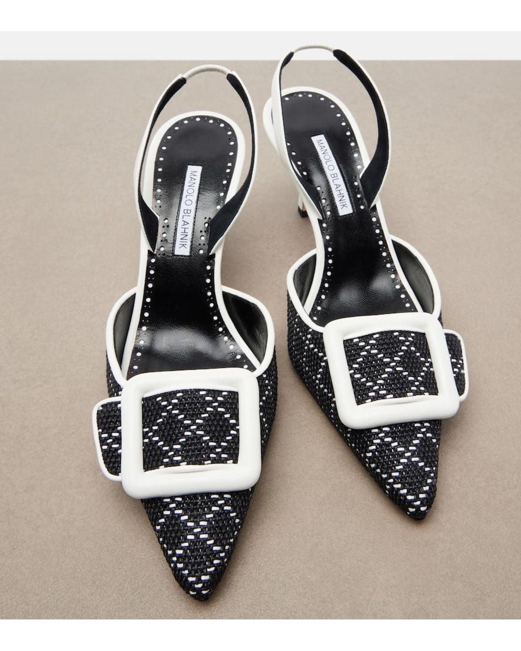 Manolo Blahnik Metallic Mayslibi Raffia-Effect Slingback Pumps
