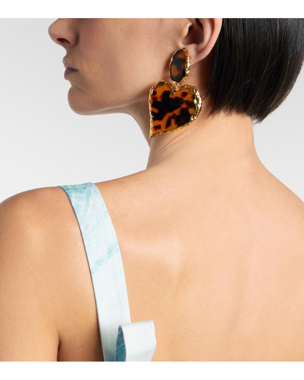 Oscar de la Renta Orange Heart Embellished Clip-On Earrings