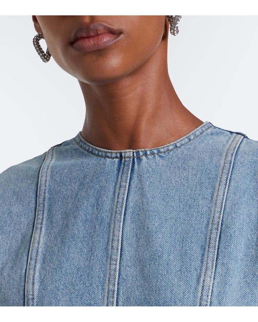 Erdem Blue Floral-Applique Denim Midi Skirt