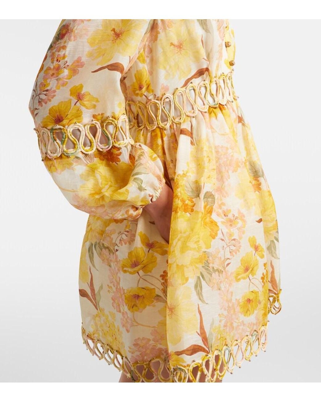 Vestido Corto Como De Lino Y Seda Floral Zimmermann de color Metallic